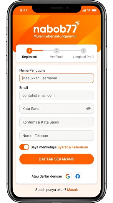 Tampilan halaman daftar nabob77
