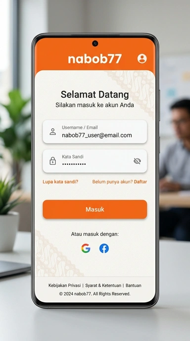 Tampilan halaman login nabob77